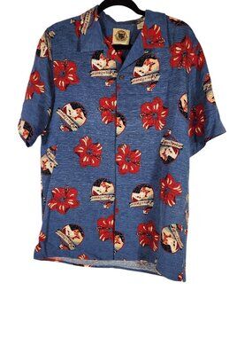 Pussers Mens Hawaiian Smoke Shirt "Santa in Paradise" Resort Kitschy Silk S